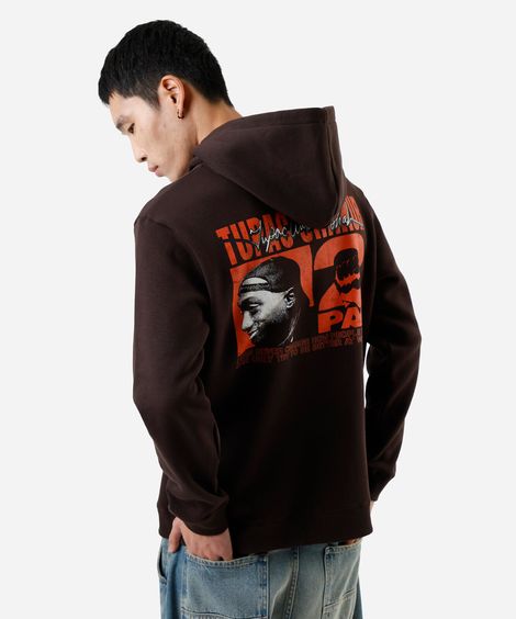 blusão masculino de moletom com capuz tupac marrom