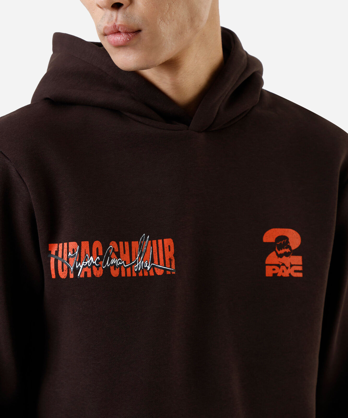 blusão masculino de moletom com capuz tupac marrom