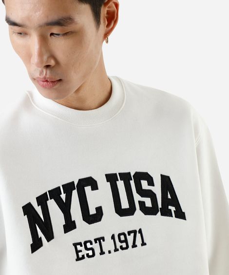 blusão oversized masculino de moletom bordado branco