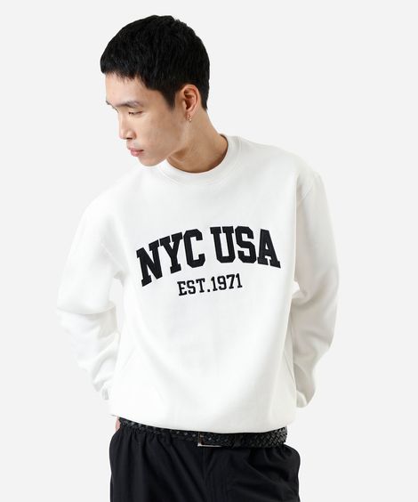 blusão oversized masculino de moletom bordado branco