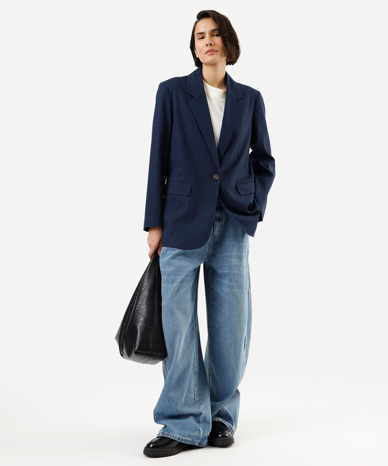 blazer de alfaiataria feminino com linho azul