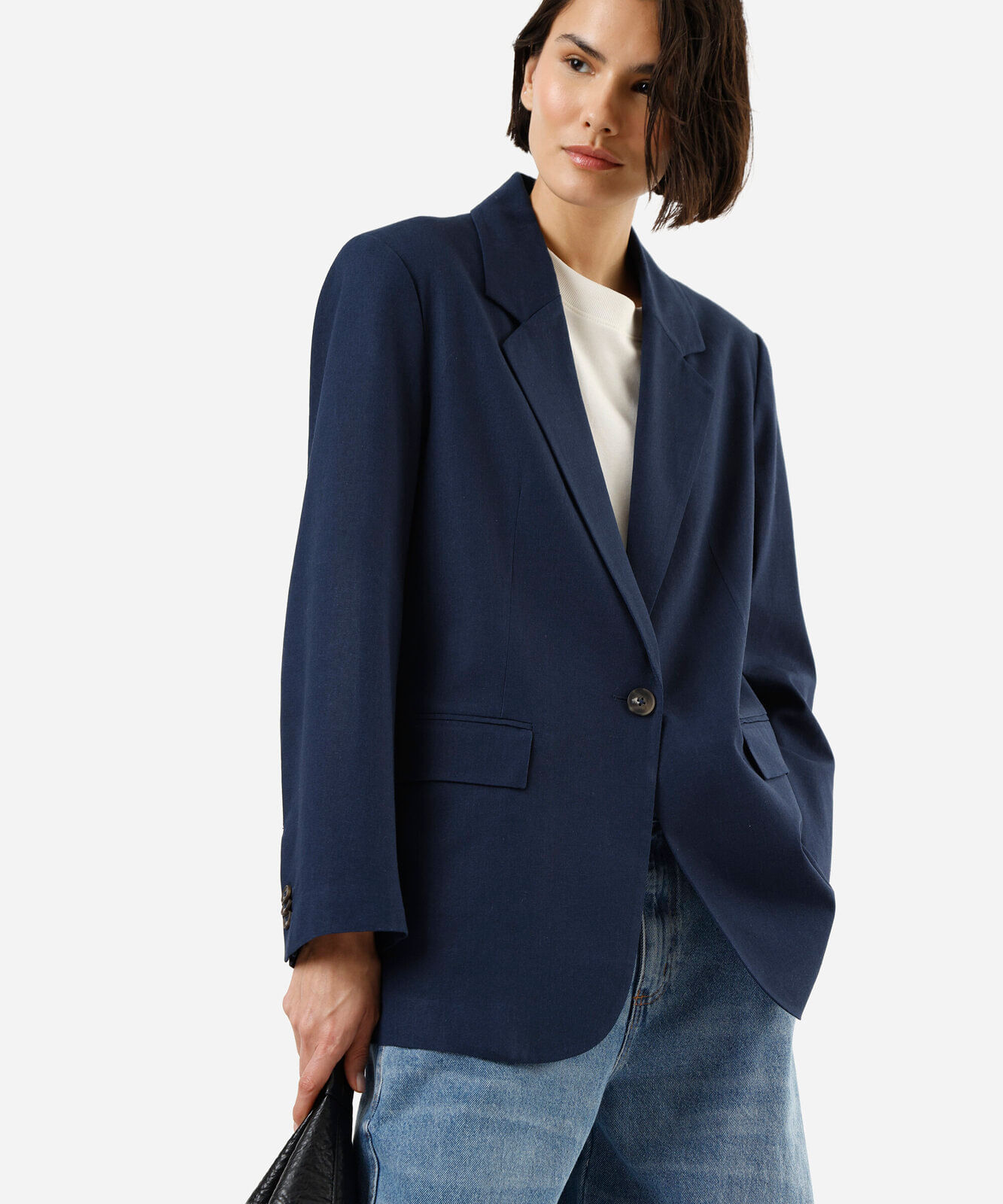 blazer de alfaiataria feminino com linho azul