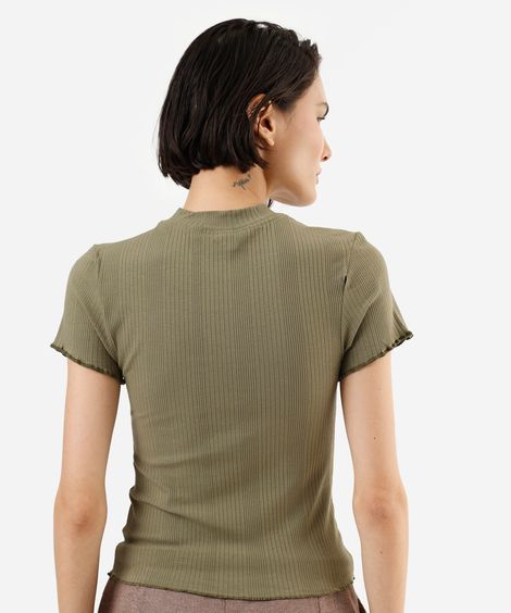 blusa feminina de malha canelada manga curta fru fru verde