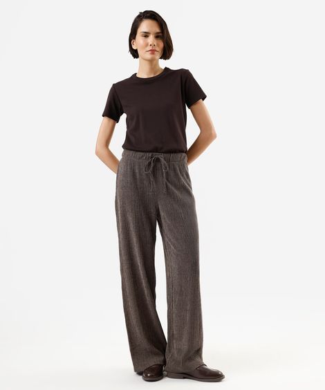 calça reta básica feminina texturizada marrom