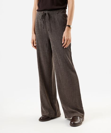 calça reta básica feminina texturizada marrom