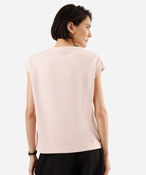 blusa feminina com viscose e brilhos manga curta rosa