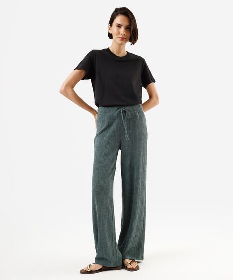calça reta básica feminina texturizada verde