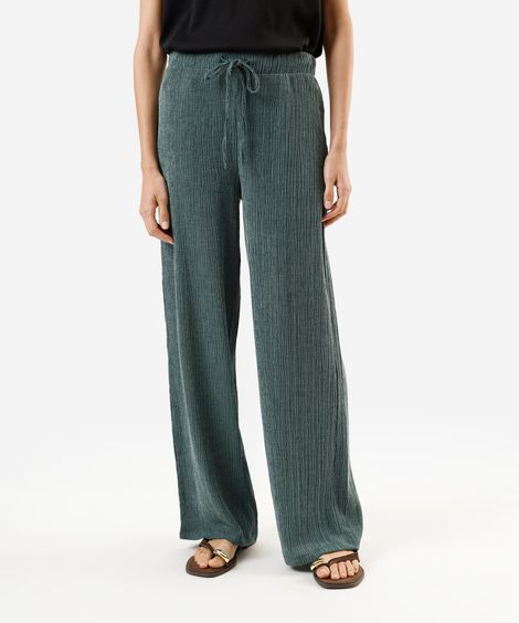 calça reta básica feminina texturizada verde