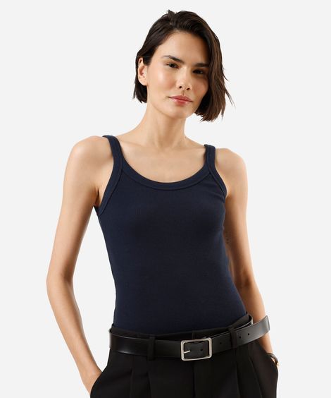 regata alça fina feminina de algodão canelada básica azul