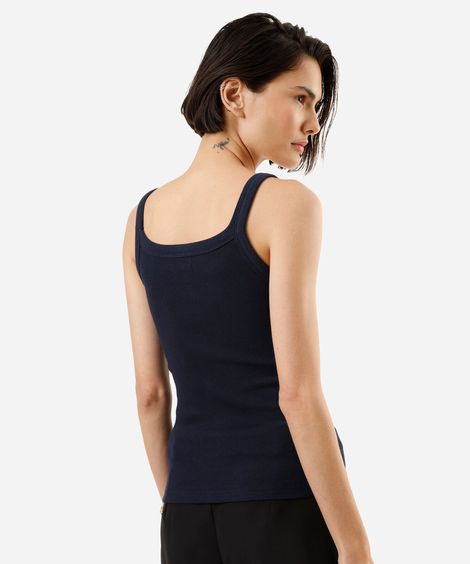 regata alça fina feminina de algodão canelada básica azul