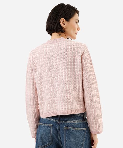 casaco feminino de tweed xadrez rosa