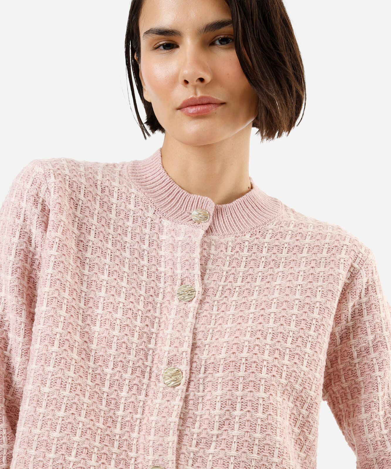 casaco feminino de tweed xadrez rosa