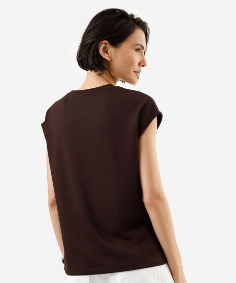 blusa feminina com viscose e brilhos manga curta marrom