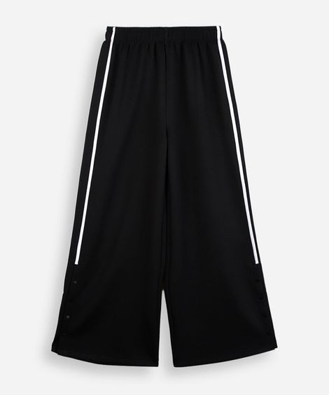 calça pantalona juvenil com listras laterais cós elástico preta