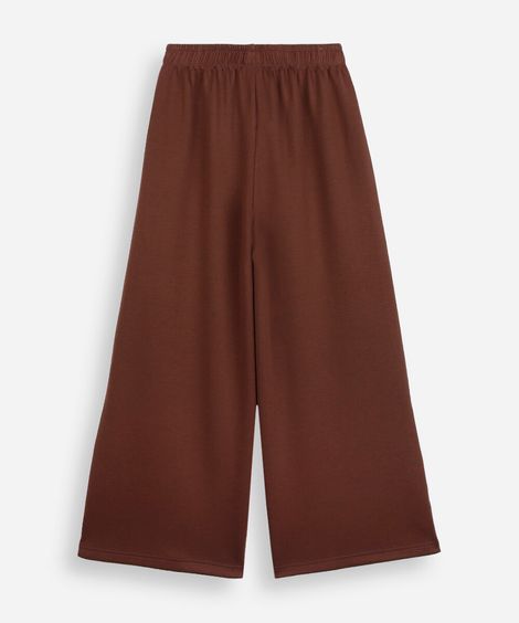 calça pantalona juvenil com listras laterais cós elástico marrom