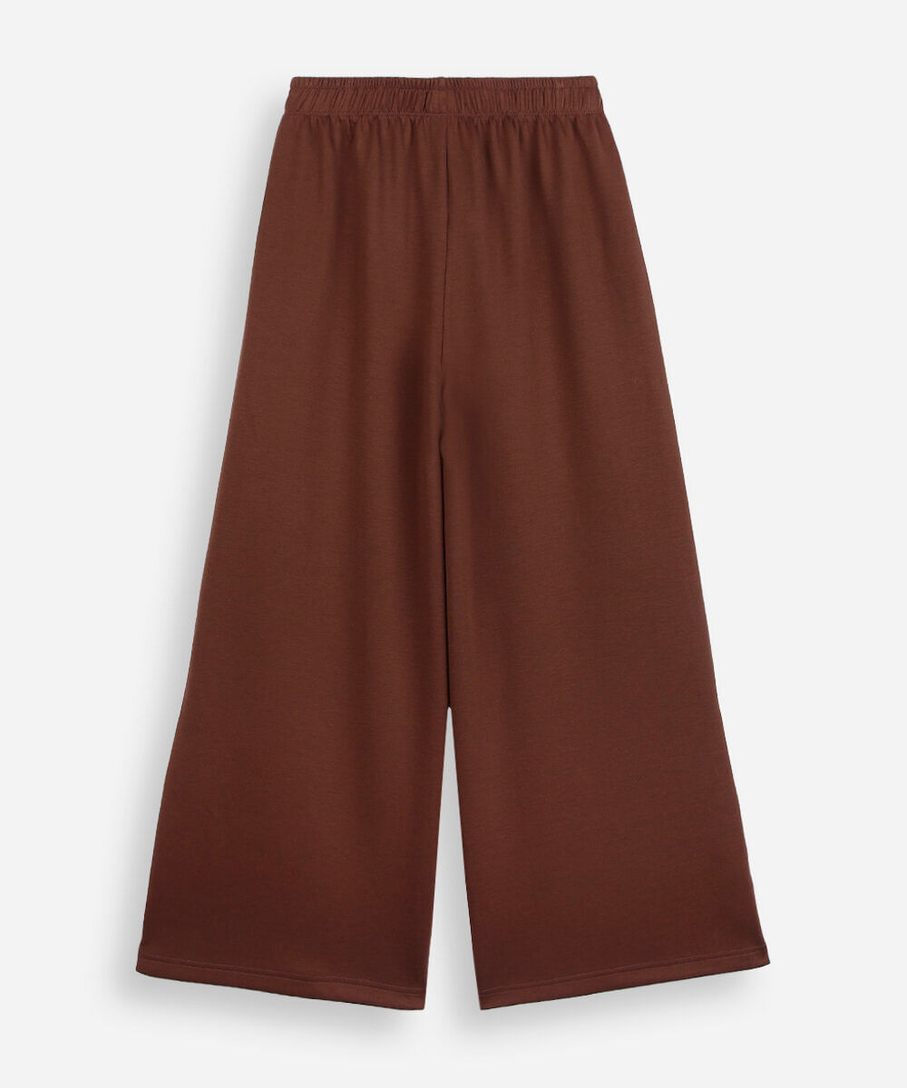 calça pantalona juvenil com listras laterais cós elástico marrom