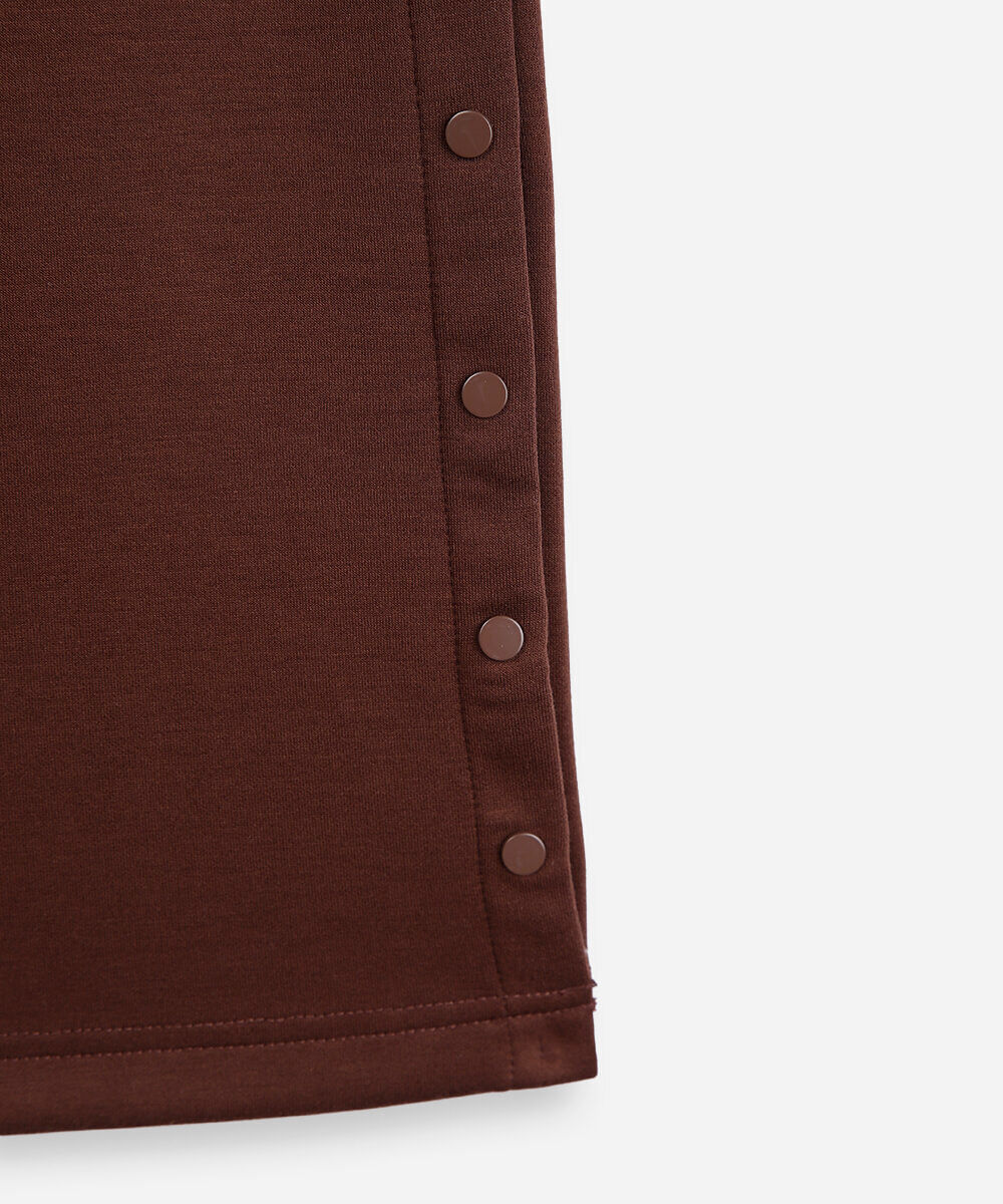 calça pantalona juvenil com listras laterais cós elástico marrom