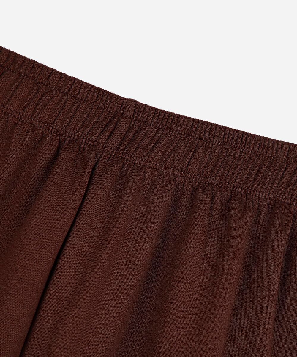 calça pantalona juvenil com listras laterais cós elástico marrom