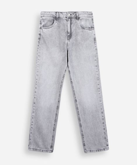 calça mom juvenil jeans cinza