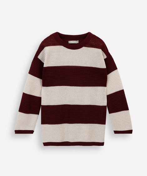 camiseta infantil de tricot manga longa listrada vinho