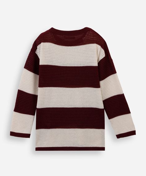 camiseta infantil de tricot manga longa listrada vinho