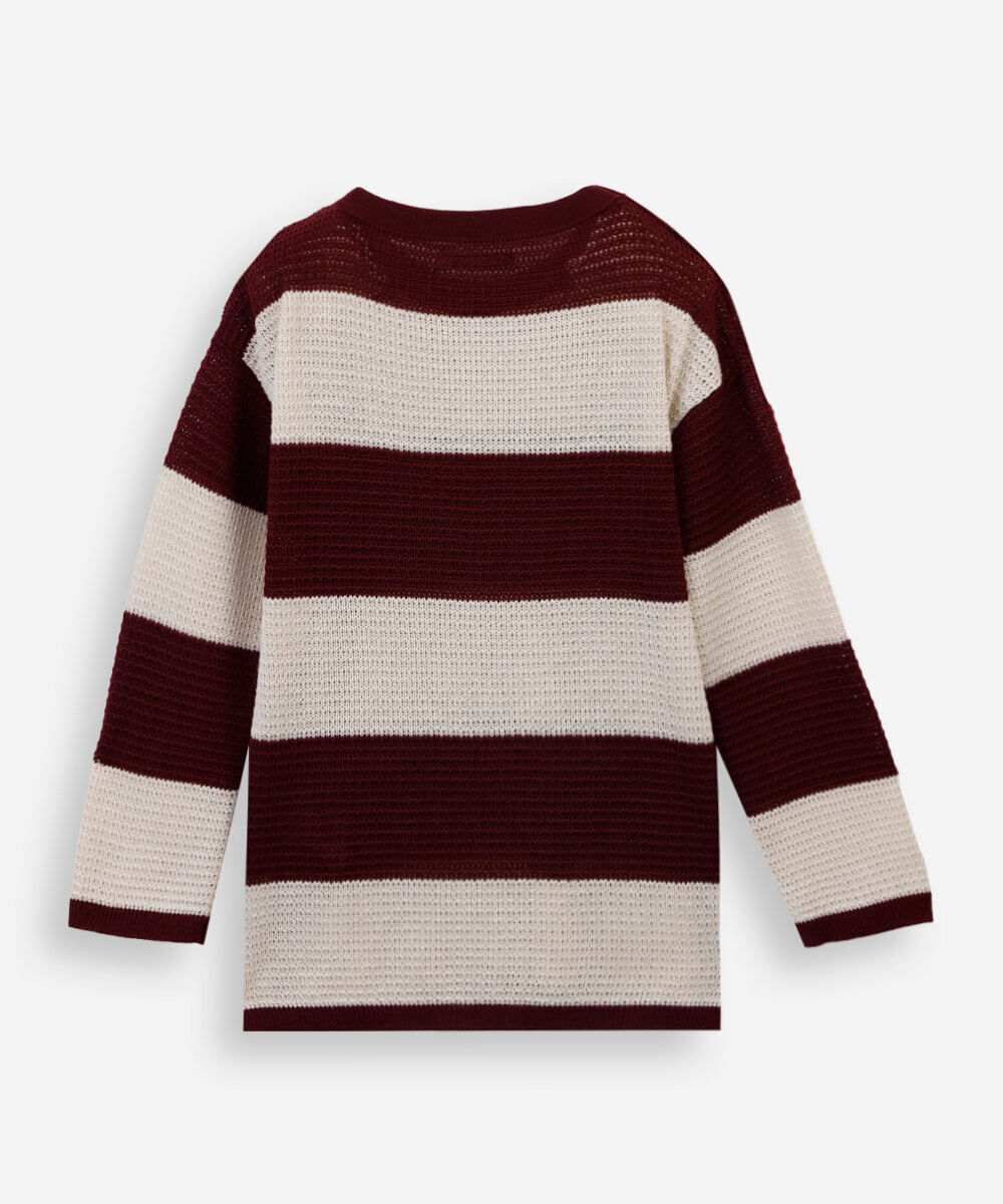 camiseta infantil de tricot manga longa listrada vinho