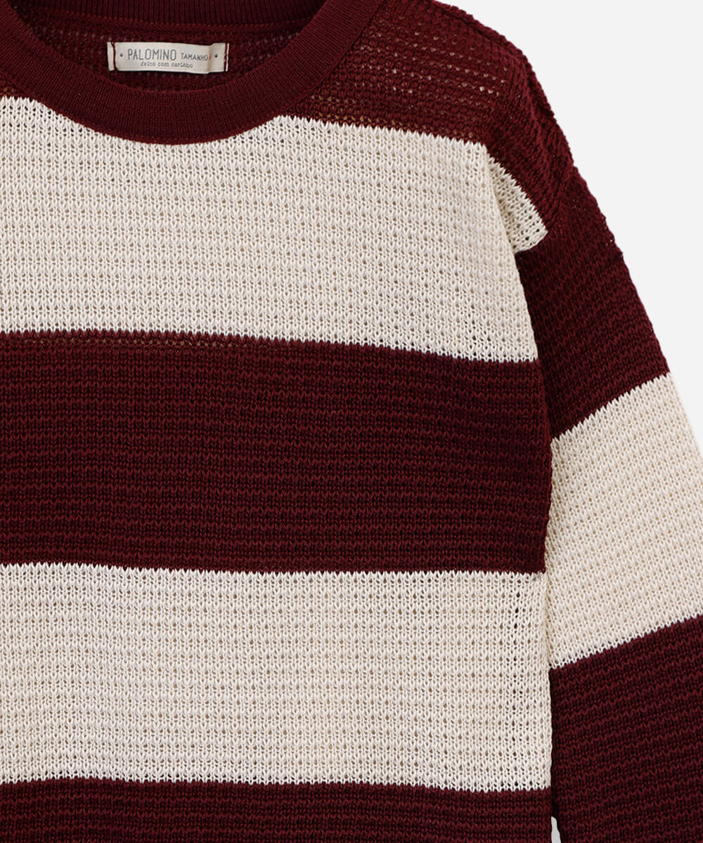 camiseta infantil de tricot manga longa listrada vinho