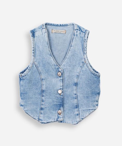 colete infantil jeans decote v azul