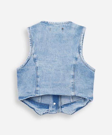 colete infantil jeans decote v azul
