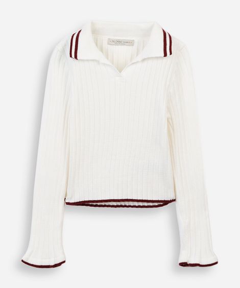 polo infantil de tricot manga longa canelada - off white