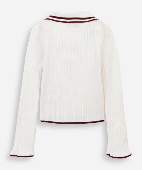 polo infantil de tricot manga longa canelada - off white