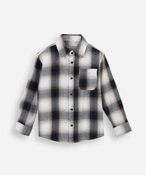 camisa infantil manga longa com bolso xadrez cinza