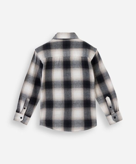 camisa infantil manga longa com bolso xadrez cinza