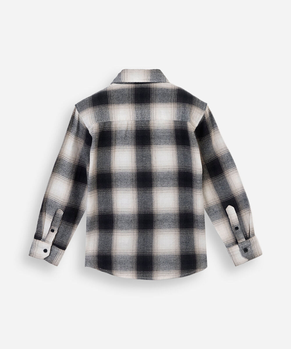 camisa infantil manga longa com bolso xadrez cinza