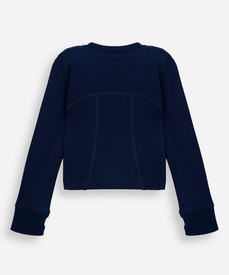 jaqueta infantil de poliamida com recortes canelada azul