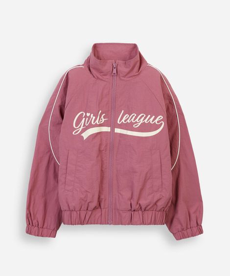 jaqueta corta vento infantil de poliamida gola alta com nervuras rosa