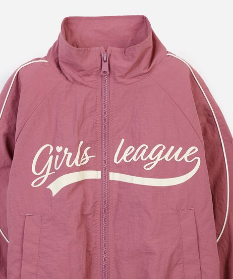 jaqueta corta vento infantil de poliamida gola alta com nervuras rosa