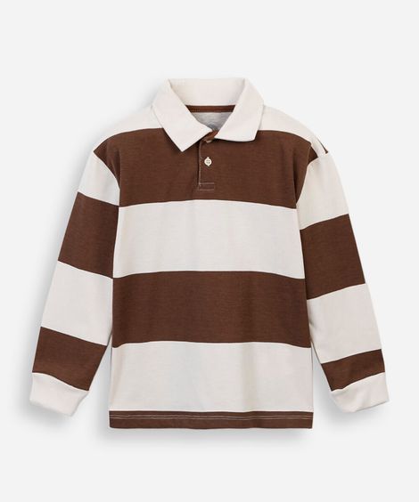 polo infantil com algodão manga longa listrada marrom