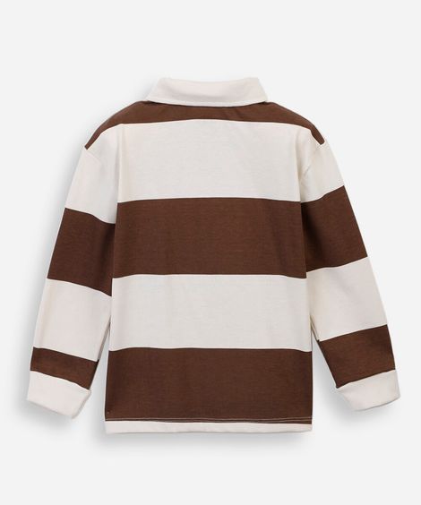polo infantil com algodão manga longa listrada marrom