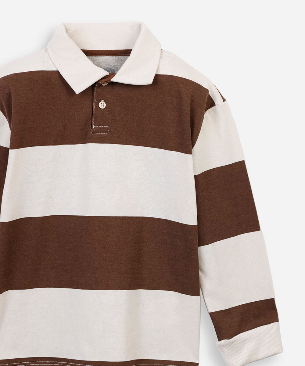 polo infantil com algodão manga longa listrada marrom