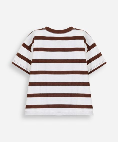 camiseta infantil com algodão manga curta listrada mickey marrom