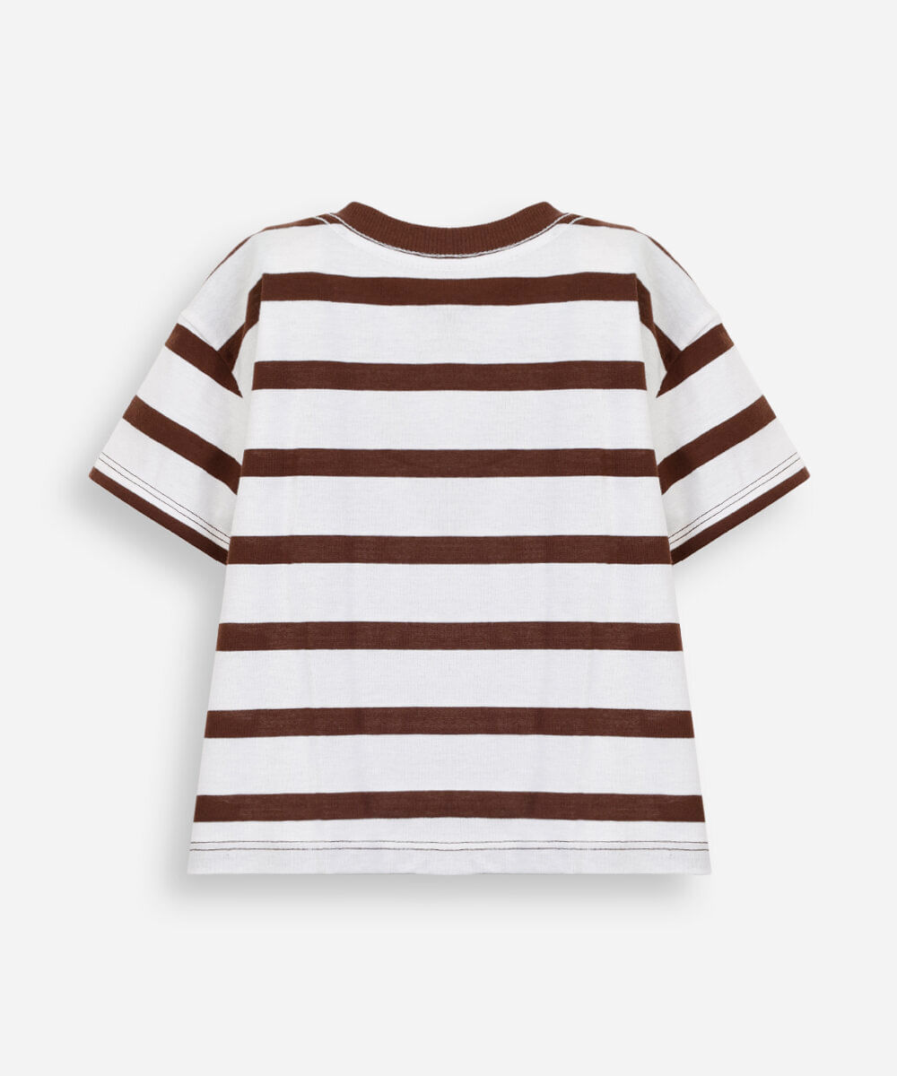 camiseta infantil com algodão manga curta listrada mickey marrom