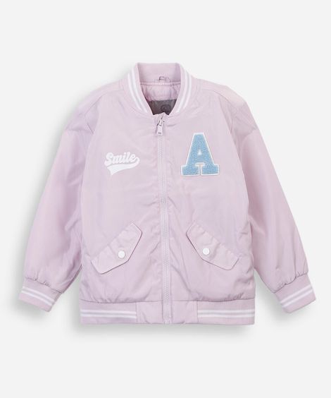 jaqueta bomber college infantil com bordado rosa