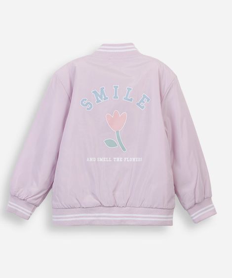 jaqueta bomber college infantil com bordado rosa