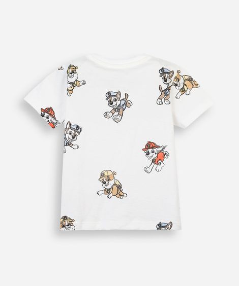 camiseta infantil de algodão manga curta patrulha canina off white