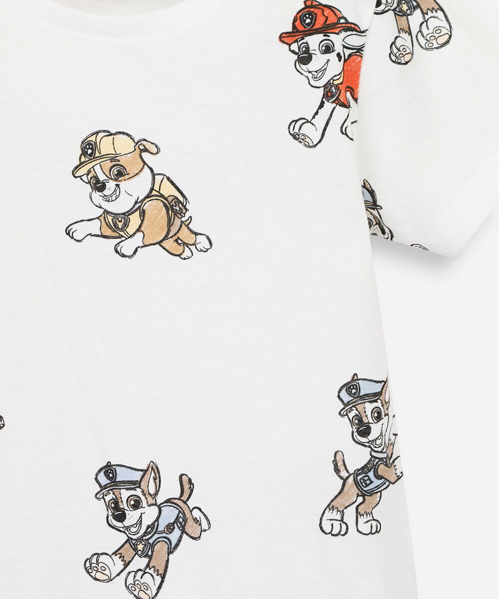 camiseta infantil de algodão manga curta patrulha canina off white