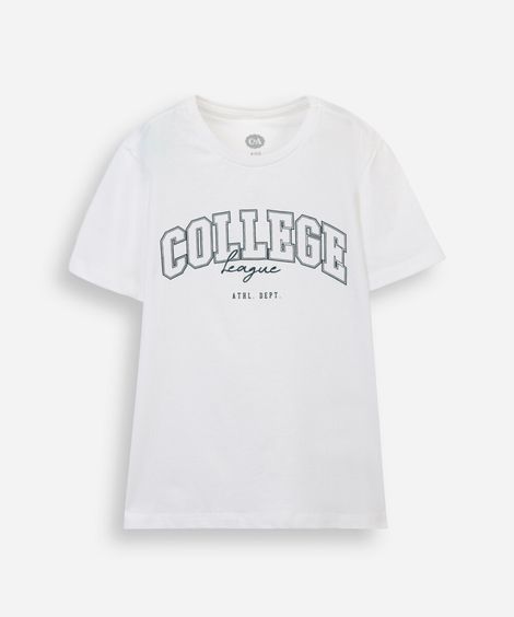 camiseta infantil de algodão manga curta estampada off white