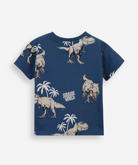 camiseta infantil de algodão manga curta jurassic park azul