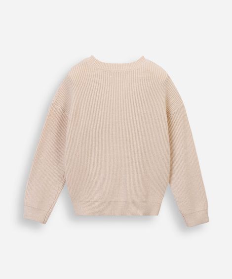 suéter infantil de tricot com bordado bege