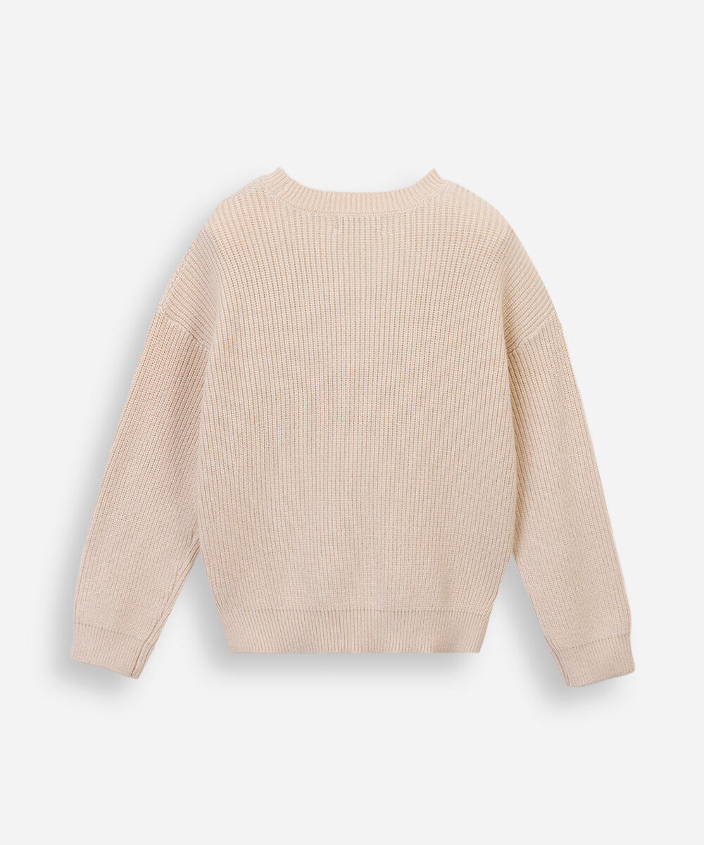 suéter infantil de tricot com bordado bege